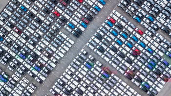 Car dealership lot aerial